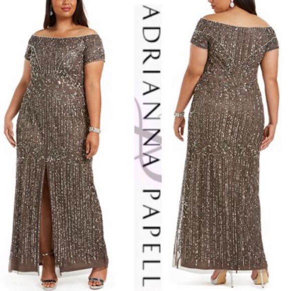 Adrianna Papell plus size off shoulder gown - Picture 2 of 13